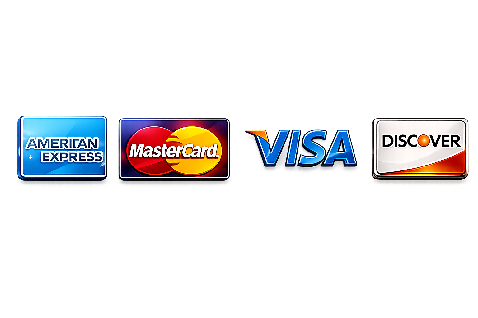 American Express, Mastercard, Visa, and Discover accepted