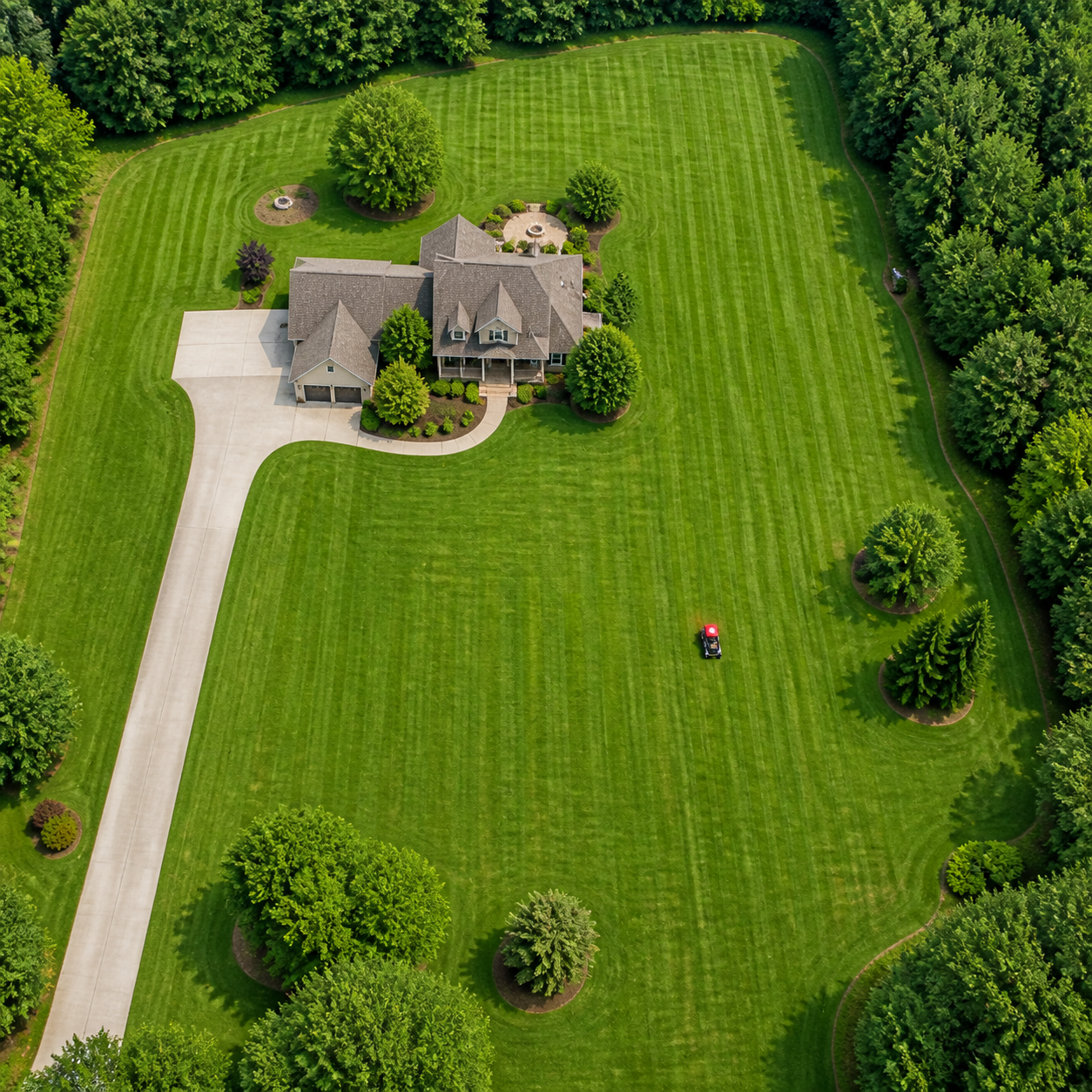 Aerial example of a large lawn from three quarters to one and a half acres